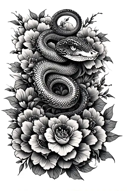 Oriental Sleeve With A Small Snake On Top And Flowers