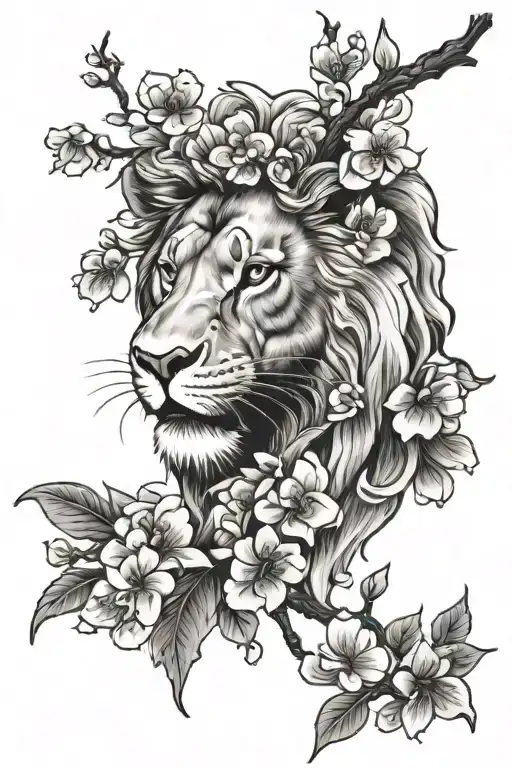 Cherry Blossoms And Lion Face