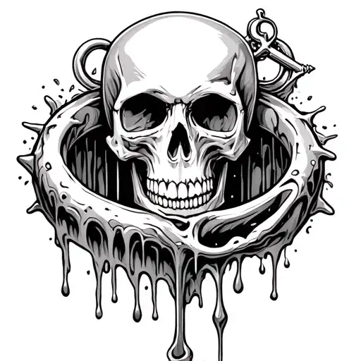 A Skull Melting Into A Ring Shape With And Anchor Connecting To All Pieces