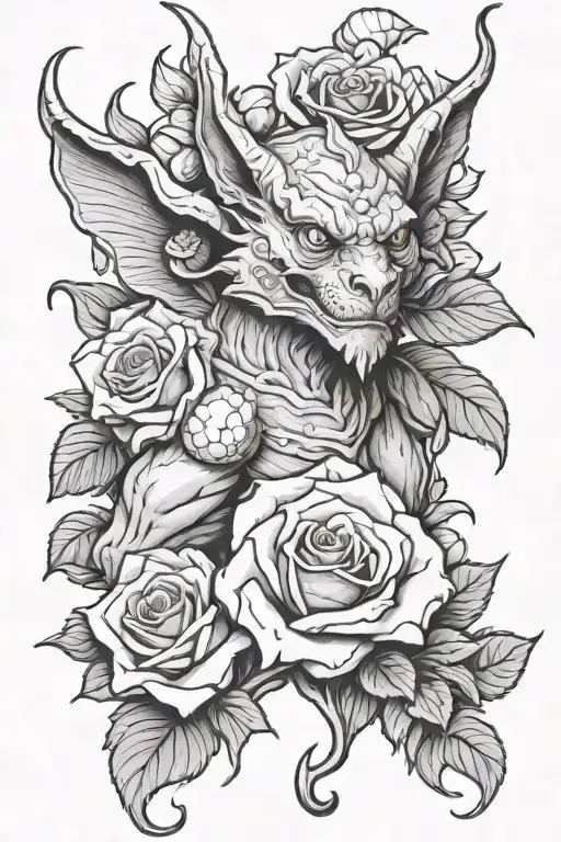 Gargoyle With Rose And Flowers Growing