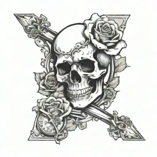 Skull Hour Glass Rose