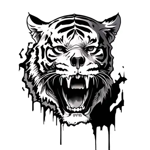 Half Tiger Half Skull With The Skull Under Ripped Skin