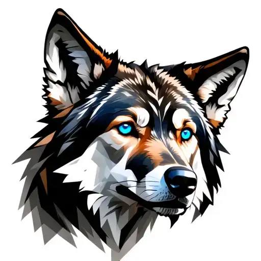 Realistic Wolf With Blue Eyes Featuring Geometric