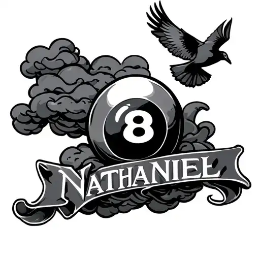 Clouds Surrounding The Name Nathaniel With A 8 Ball And A Flying Dove