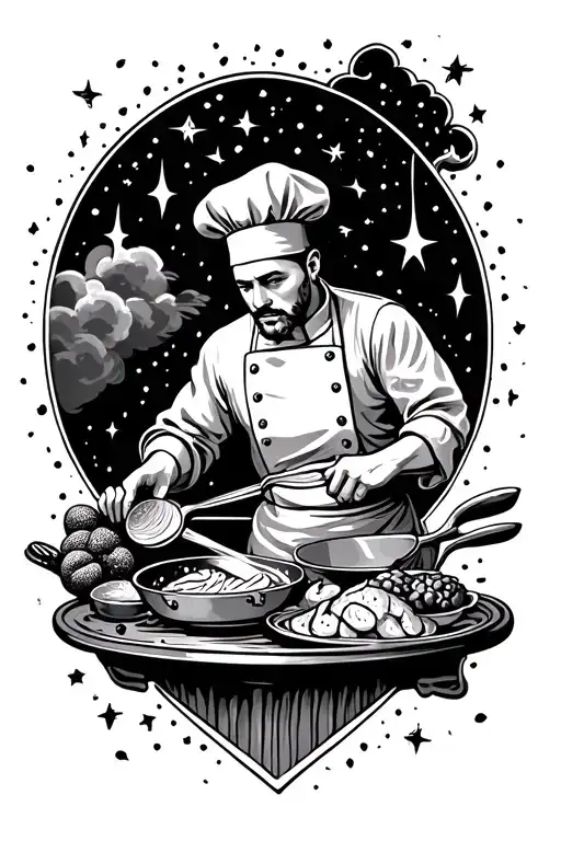 A Romantic Tattoo Of A Chef Cooking Under A Starry Sky