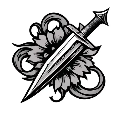 Traditional Dagger Tattoo Stencil