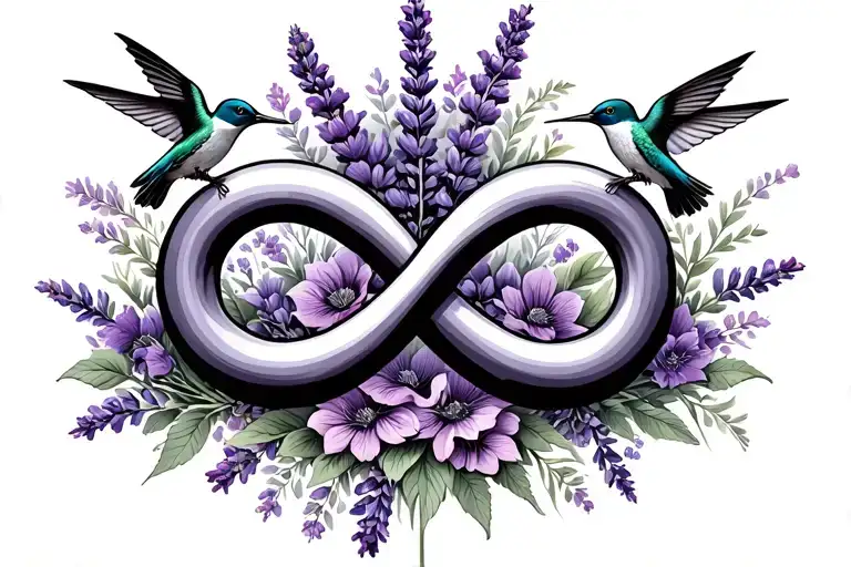 Infinity Symbol With Lavender And Three Humming Birds