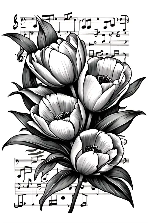 Tulips And Music Notes Intertwined