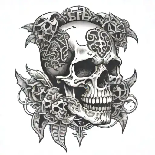 An Intricate Skull Surrounded By Heavy Metal Band Logos