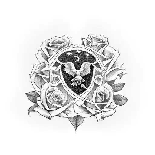 American Themed Sleeve With An Eagle And Roses