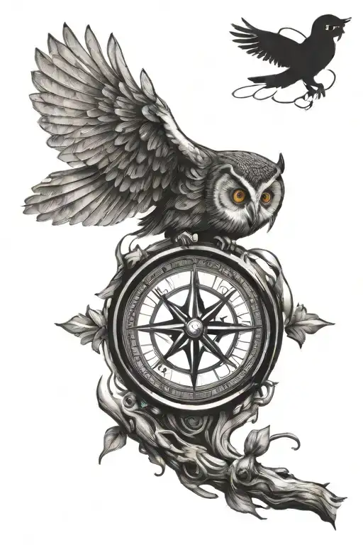 Compass With Owl Perched On A Branch