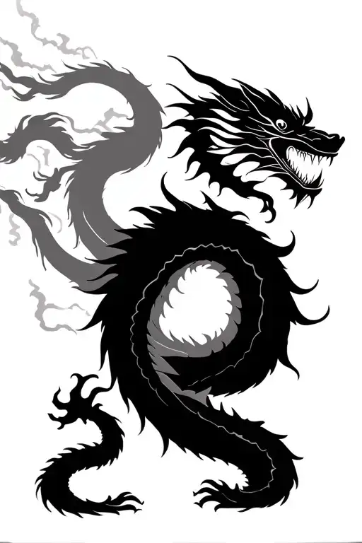 Japanese Dragon And Temple Surrounded Being Thrown Nd