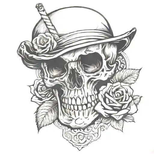 A Skull With A Rose In Its Eye Smoking A Cigarette