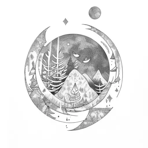 Moon With Forest Plants And Sparkles