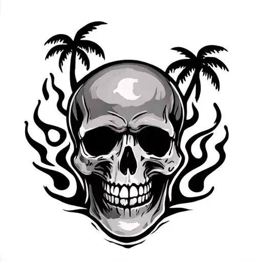 Skull Flames And Palm Trees