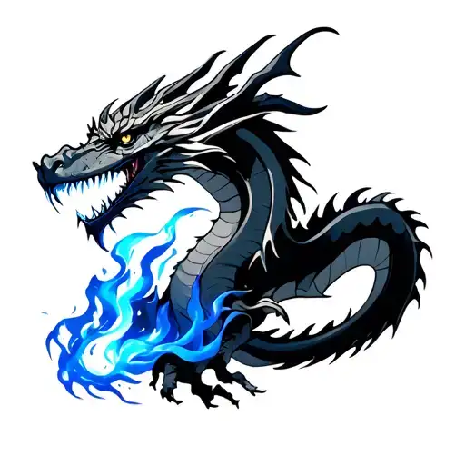 Dragon With Blue Highlights Breathing Blue Fire
