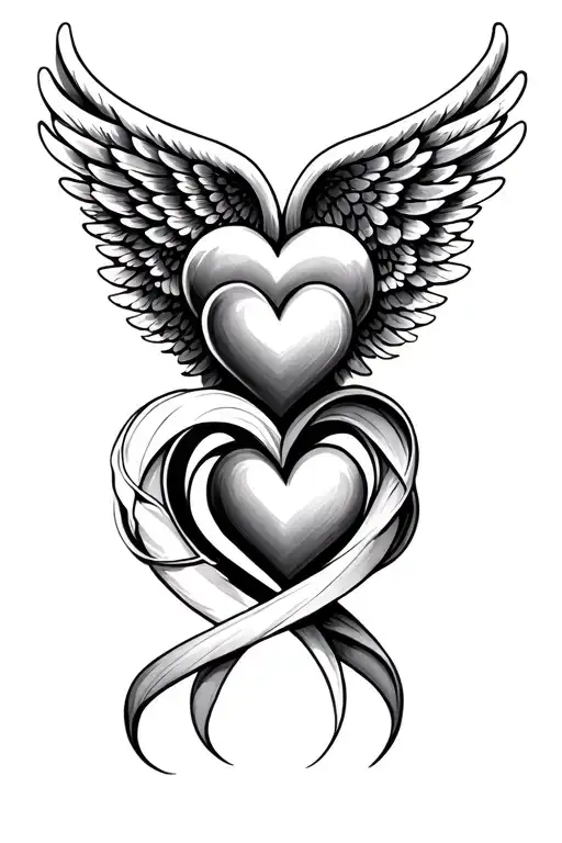 Infinity Tatto Making Four Hearts And Small Angel Wings In The First Heart