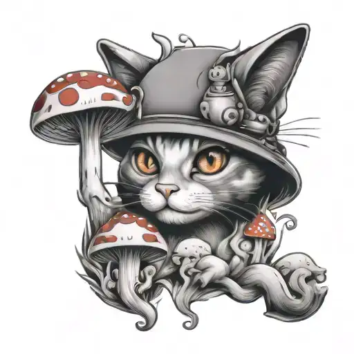 Fire Redcrazycat With Mushrooms