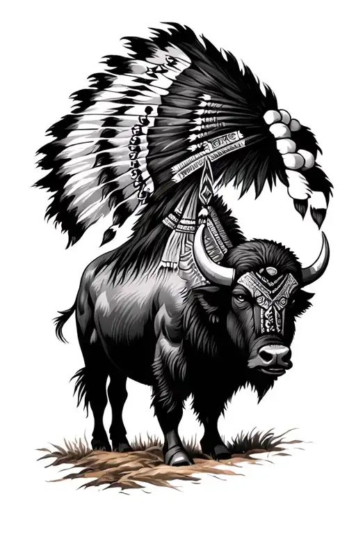 Indian Culture Tattoo Featuring Buffalo