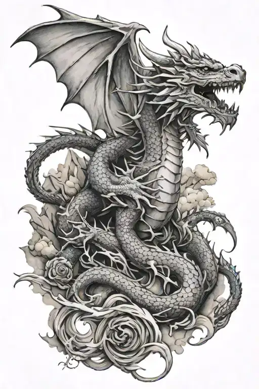Dragon And Mountains Forarm Half Sleeve