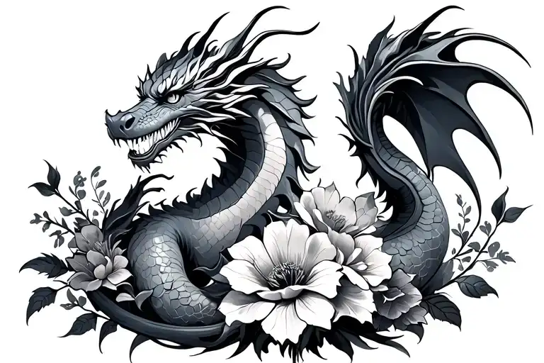 Dragon With Flowe Bouquet Made