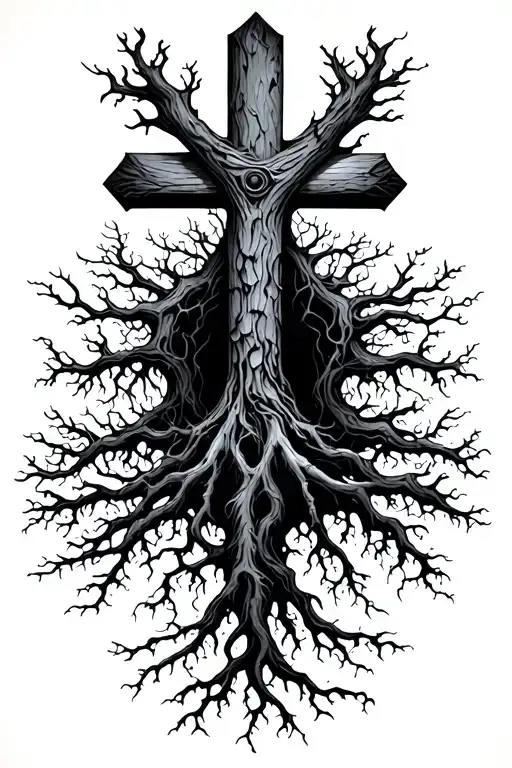 Tree Textured Cross With Roots Reaching Deep