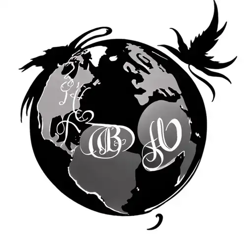 Globe Tatto With Initials Of Family Initials Intertwined