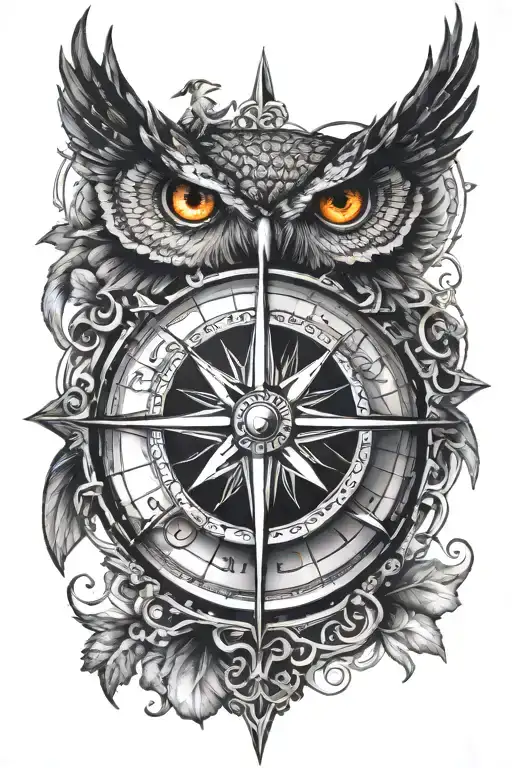 Compass With Owl Surrounded