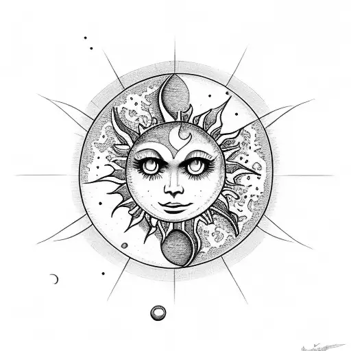 Sun And Moon And Butterfly With Music Notes Mixed