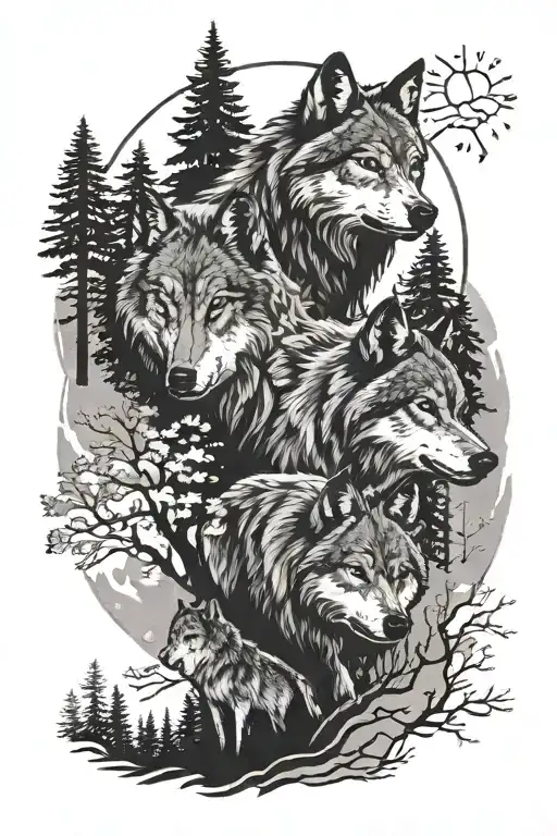 Wolf Pack In The Forest