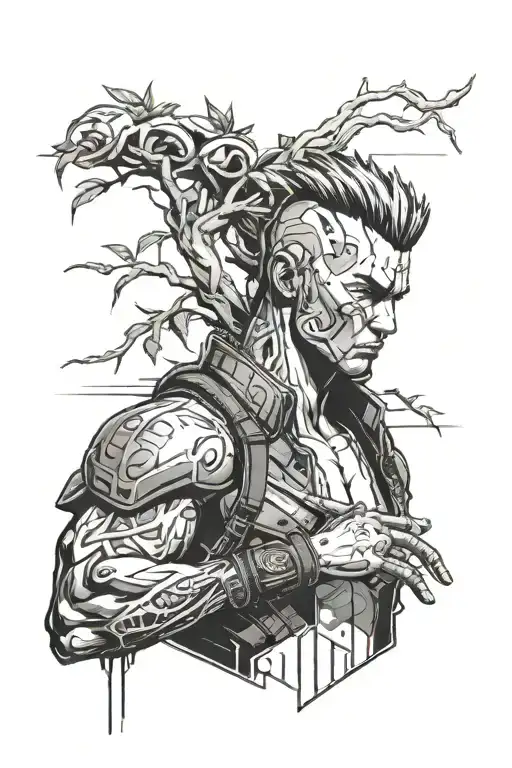 Cyberpunk 2077 Samuri With Tree Branch