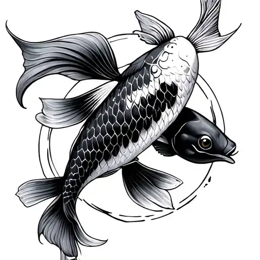 Koi Fish And Saggitarius Zodiac Sign Black