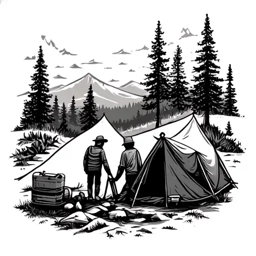 Father And Son Camping Scene Immersed