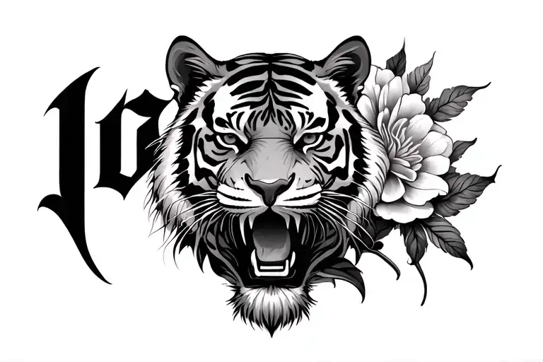 Flowers God Tiger Name Tattoo Design Leg Sleeve And Rib