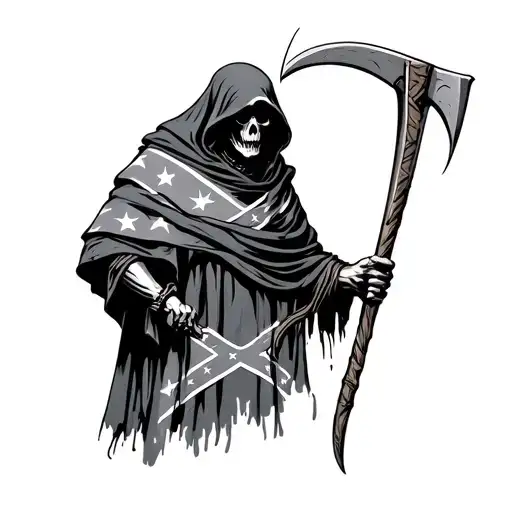 Grim Reaper Standing With Scythe Wrapped In Confederate Flag
