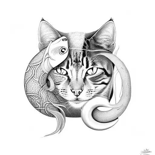 Ying Yang With Cat And Fish