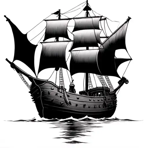 Old Pirate Ship With Kraken