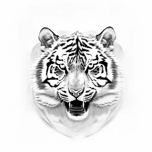 Half Tiger Face Half Wolf Face With Teeth Open