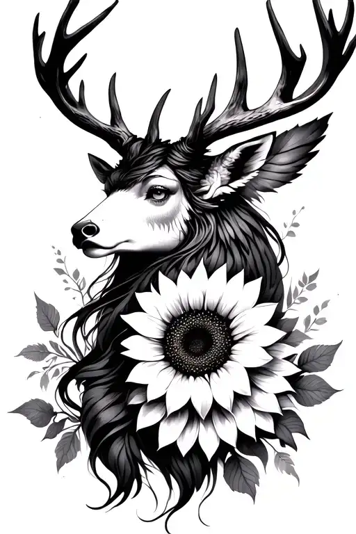 Woman Phoenix Deer Head Sunflower With A