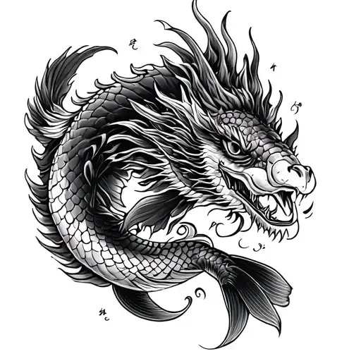 Japanese Style Right Arm Tattoo With Dragon And Coy Carp