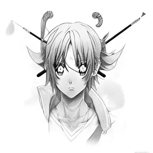 A Black And Grey Portrait Of An Anime Character Playing A Musical Instrument