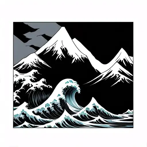 Tsunami Against Snowy Mountain