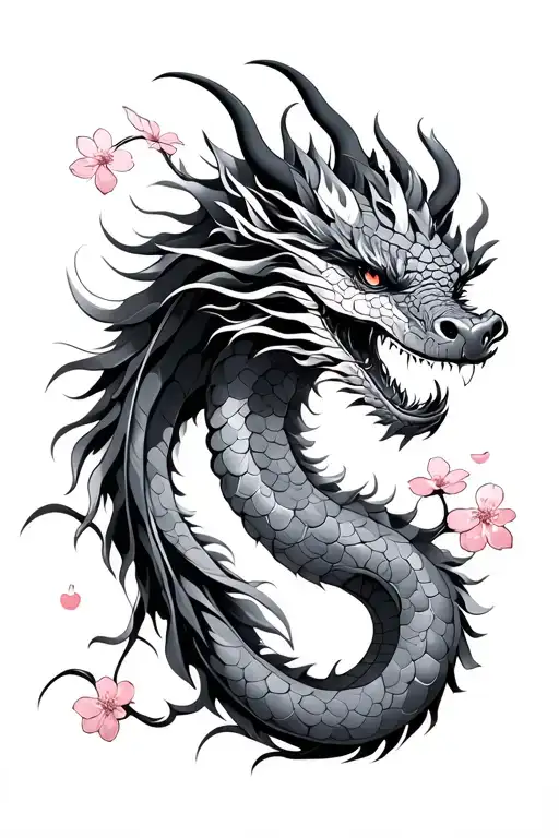 Dragon With Cherry Blossoms Winter Accents