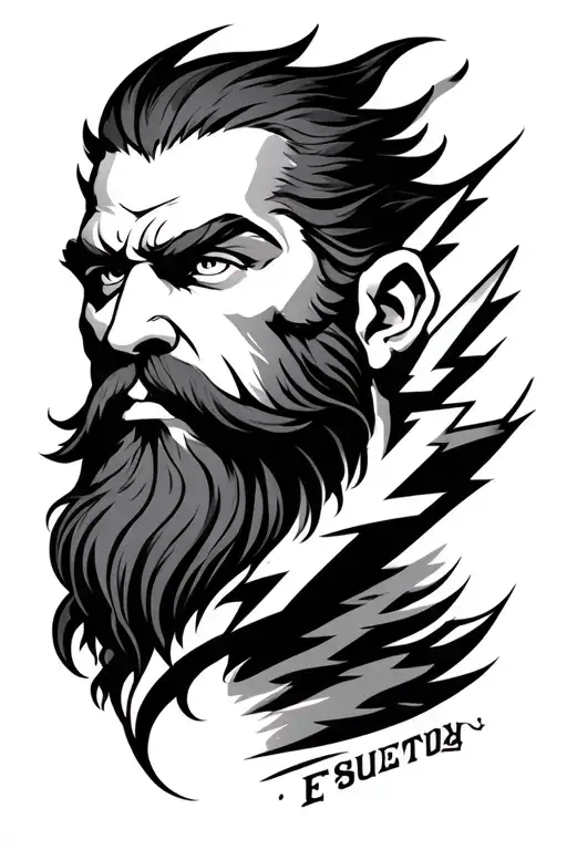 Zues Head With Big Beard Lightning In Eyes For Outer Bicep And Shoulder