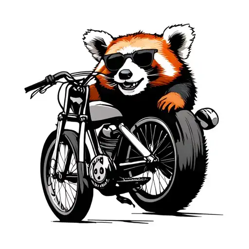 Smiling Red Panda Bear Riding A Road Bike Wearing Sunglasses