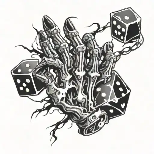 Skeleton Hand Holding Dice With Lightning Bolts Surrounding