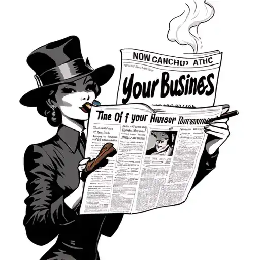 Retro Gangster Woman Smoking Cigar And Reading Newspaper That Says None Of Your Business