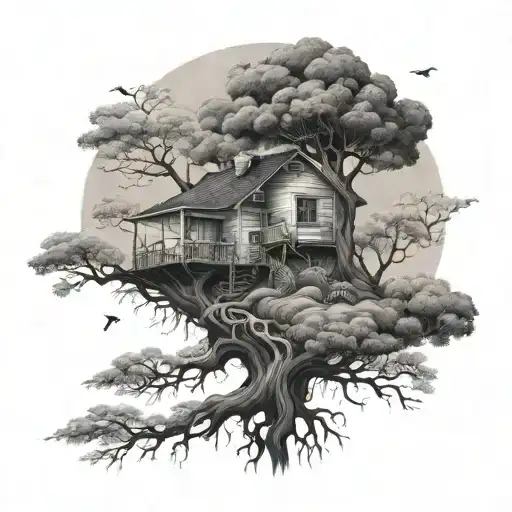 Life Tree Inverted House In Fool Moon Surrounded