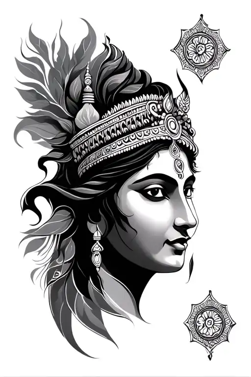 Hindu Mythology Inspired Tattoo Featuring Iconic Symbols
