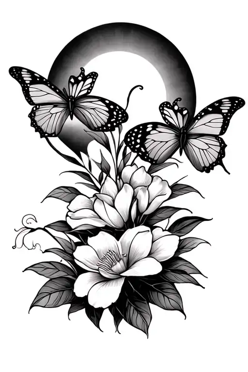 Sampaguita With Two Butterflies And Philippines Sun Behind It